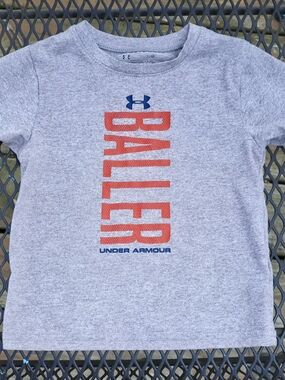 Under Armour Heather Gray Short-Sleeve Tee with Red Vertical 'BALLER' Graphic